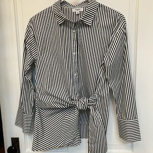 Kensie Navy and White Striped Button Down Tie Front Shirt S